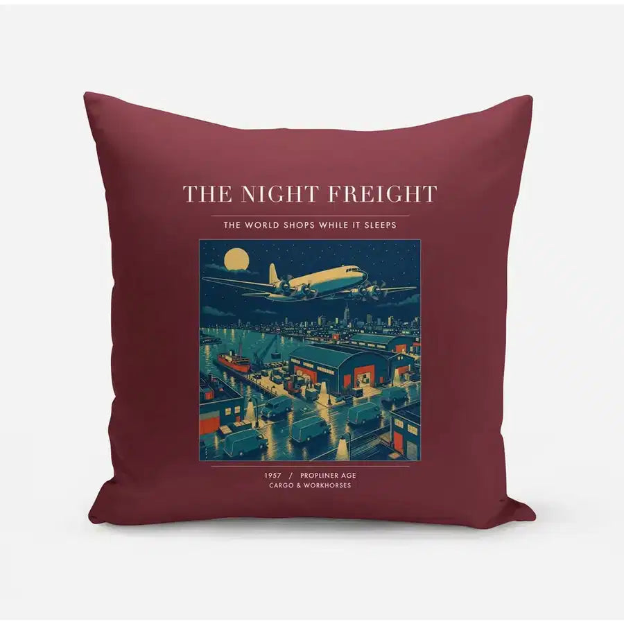 VINTAGE G4111 - The Night Freight - Designed Pillows design on darkred