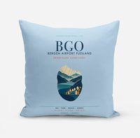 Thumbnail for Bergen Airport Flesland (BGO) design on light blue pillow