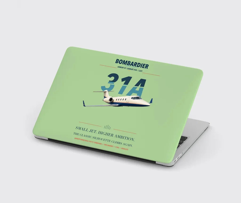 Bombardier Learjet 31A design on light green MacBook case