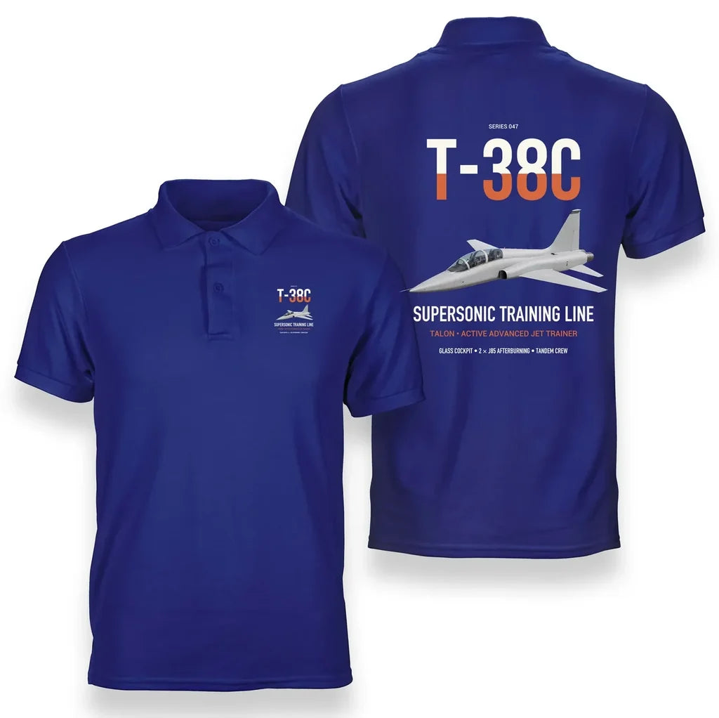 T-38C Talon design on blue double-side polo t-shirt, double-side print