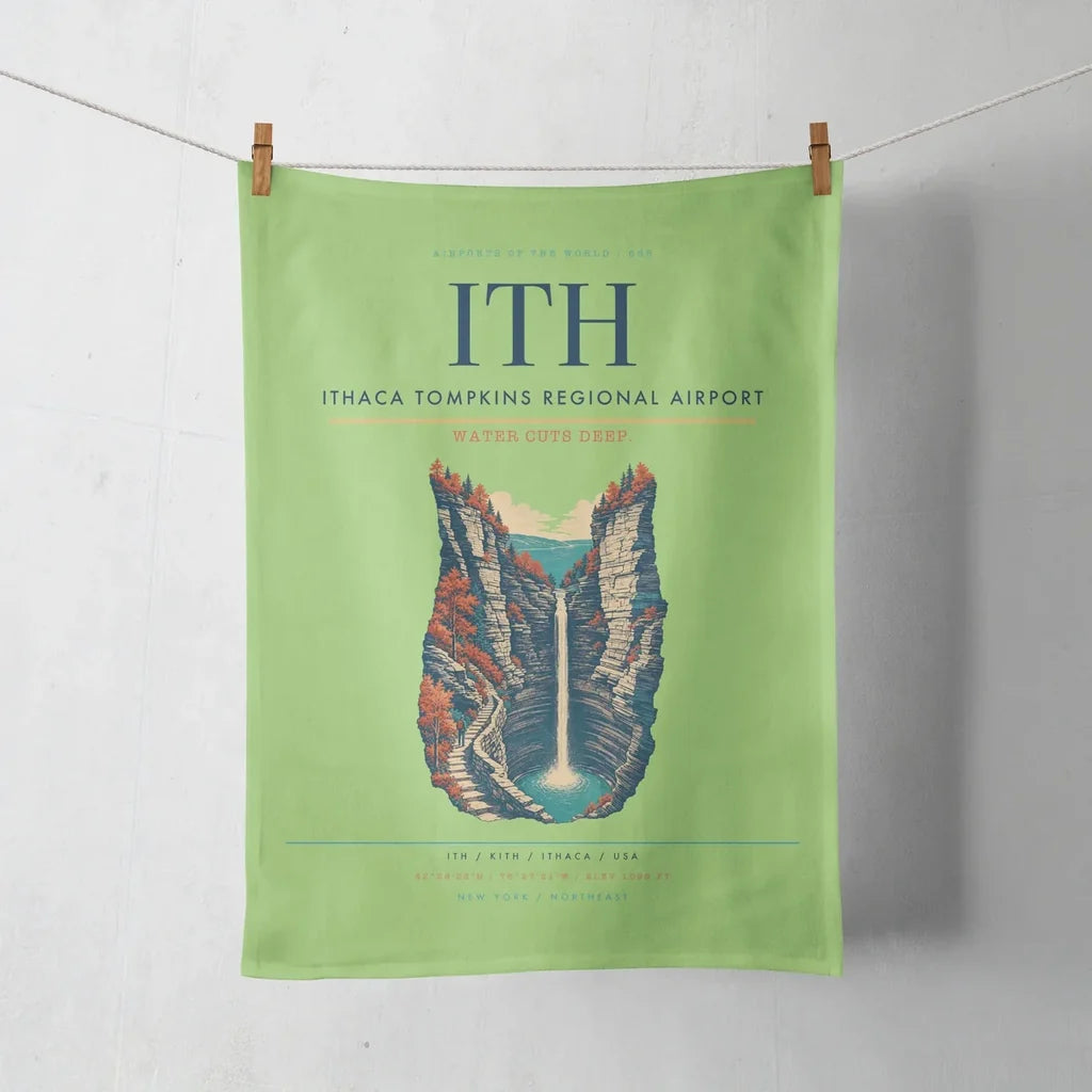 Ithaca Tompkins Regional Airport (ITH) design on light green towel