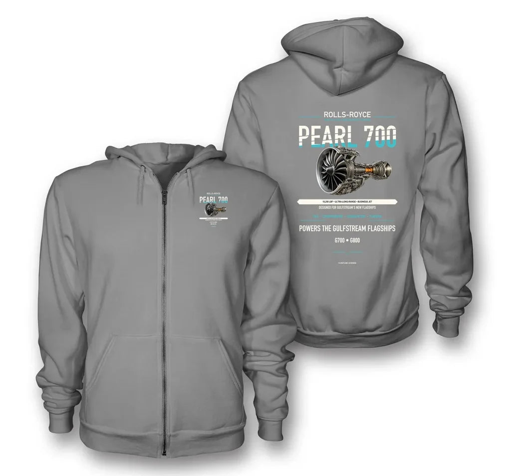 PEARL 700 design on gray zipped hoodie