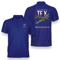 Thumbnail for Bristol Beaufighter TF X design on blue double-side polo t-shirt, double-side print