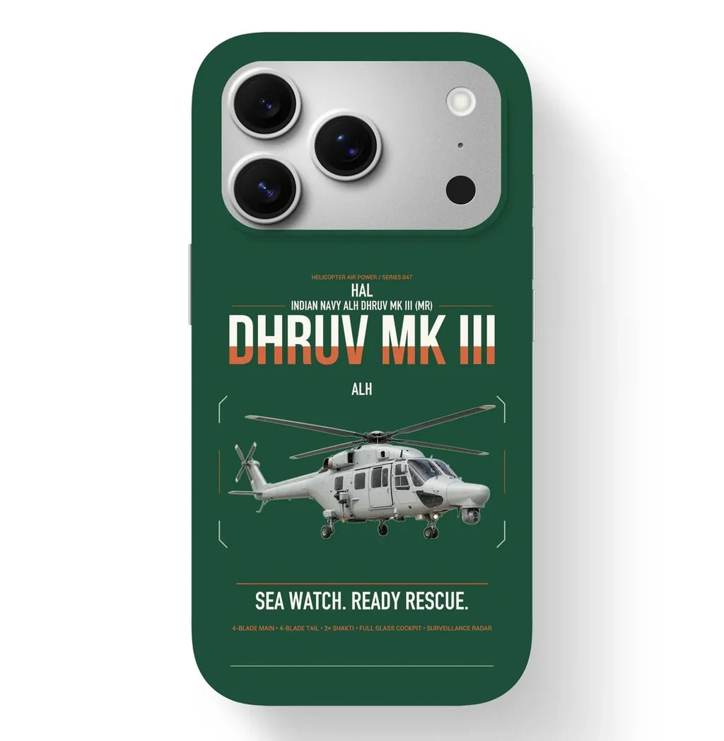 HAL ALH Dhruv Mk III design on dark green magsafe iphone case, for iPhone 17 Pro