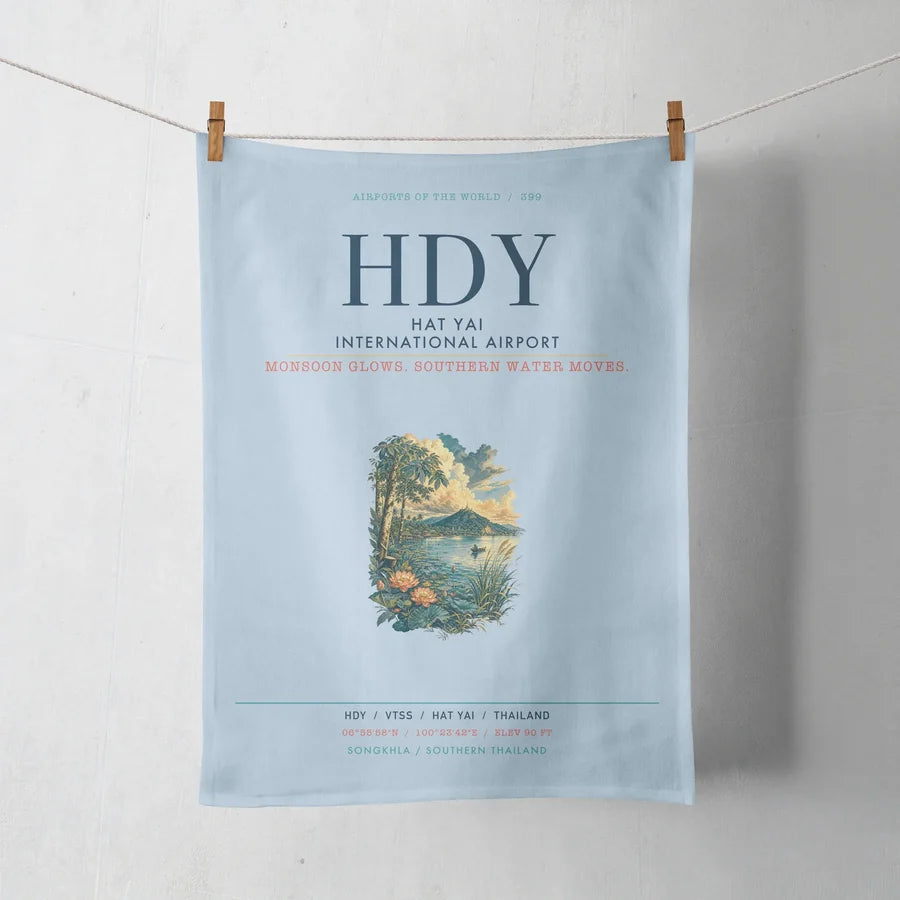 Hat Yai International Airport (HDY) design on light blue towel