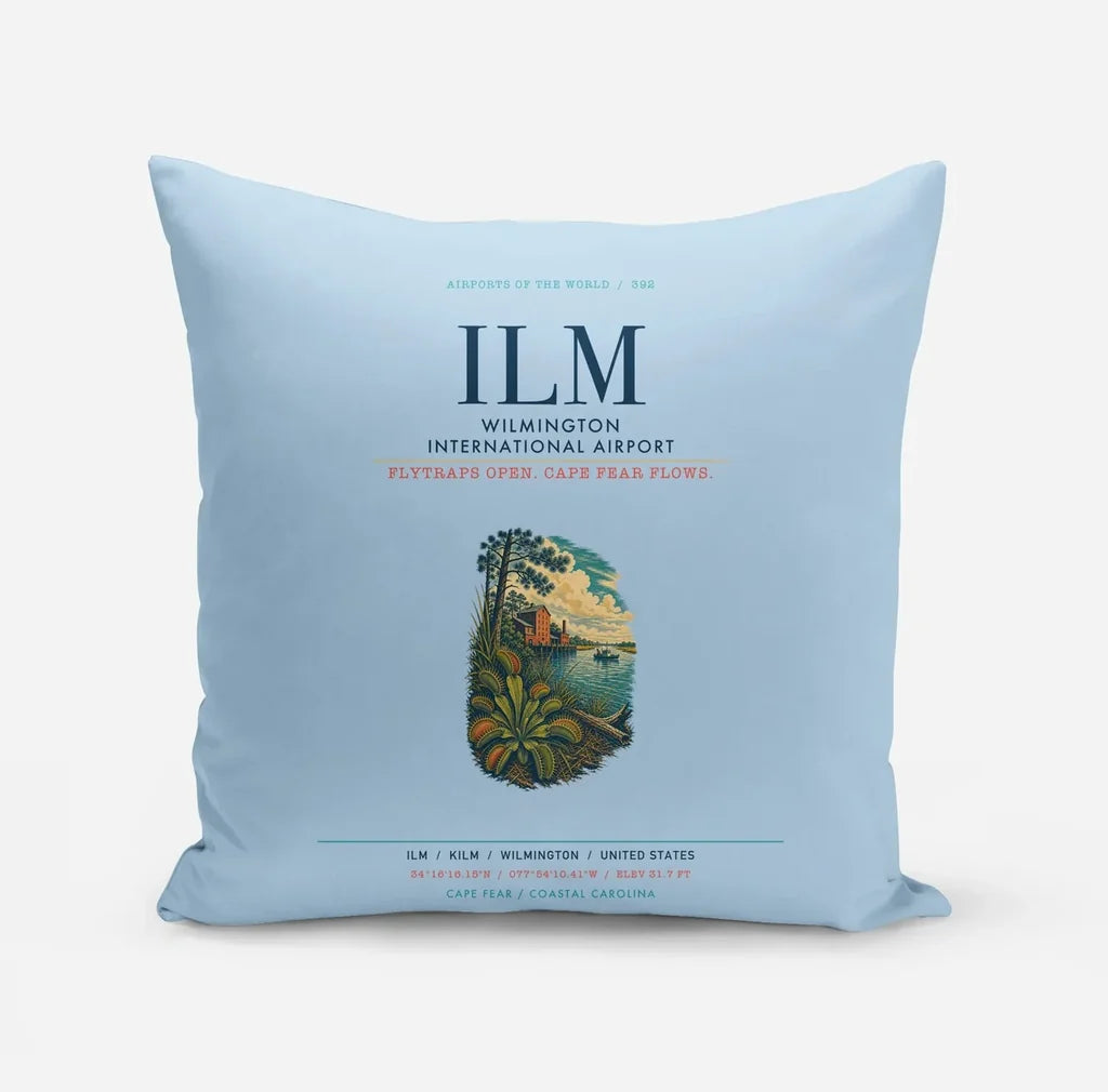 Wilmington International Airport (ILM) design on light blue pillow