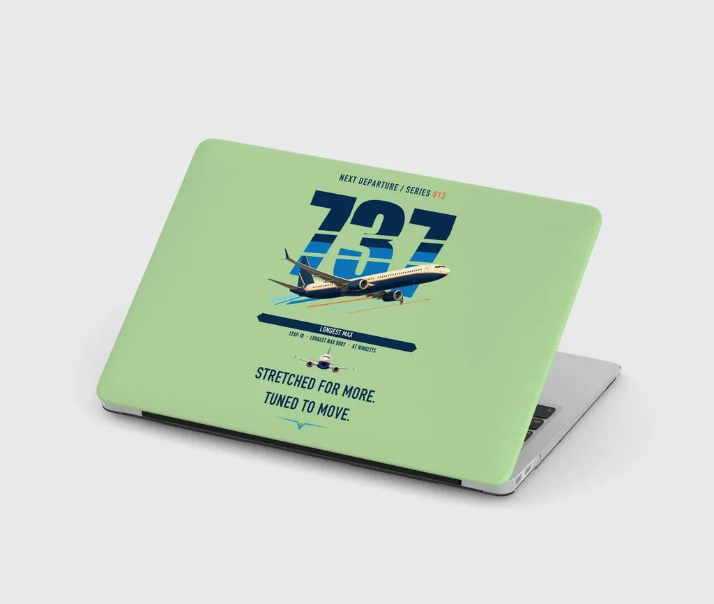 Boeing 737 MAX 10 design on light green MacBook case