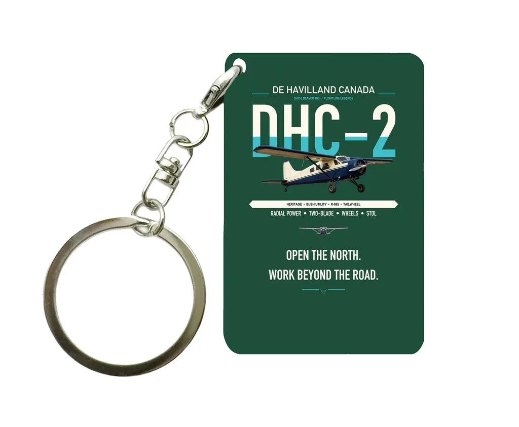 DHC-2 Beaver Mk I design on dark green designed key chain, double-side print