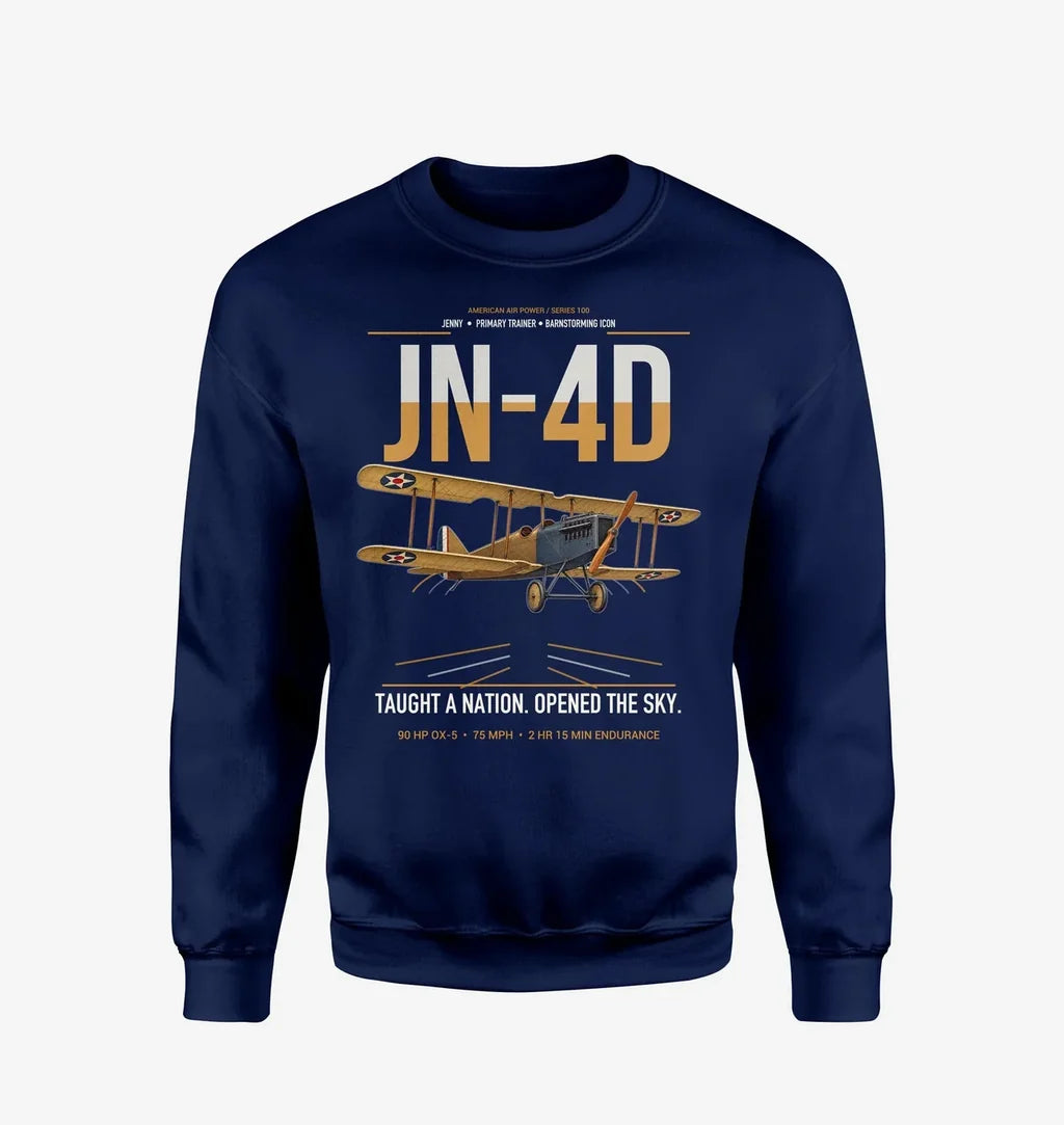 Curtiss JN-4D Jenny design on navy blue sweatshirt