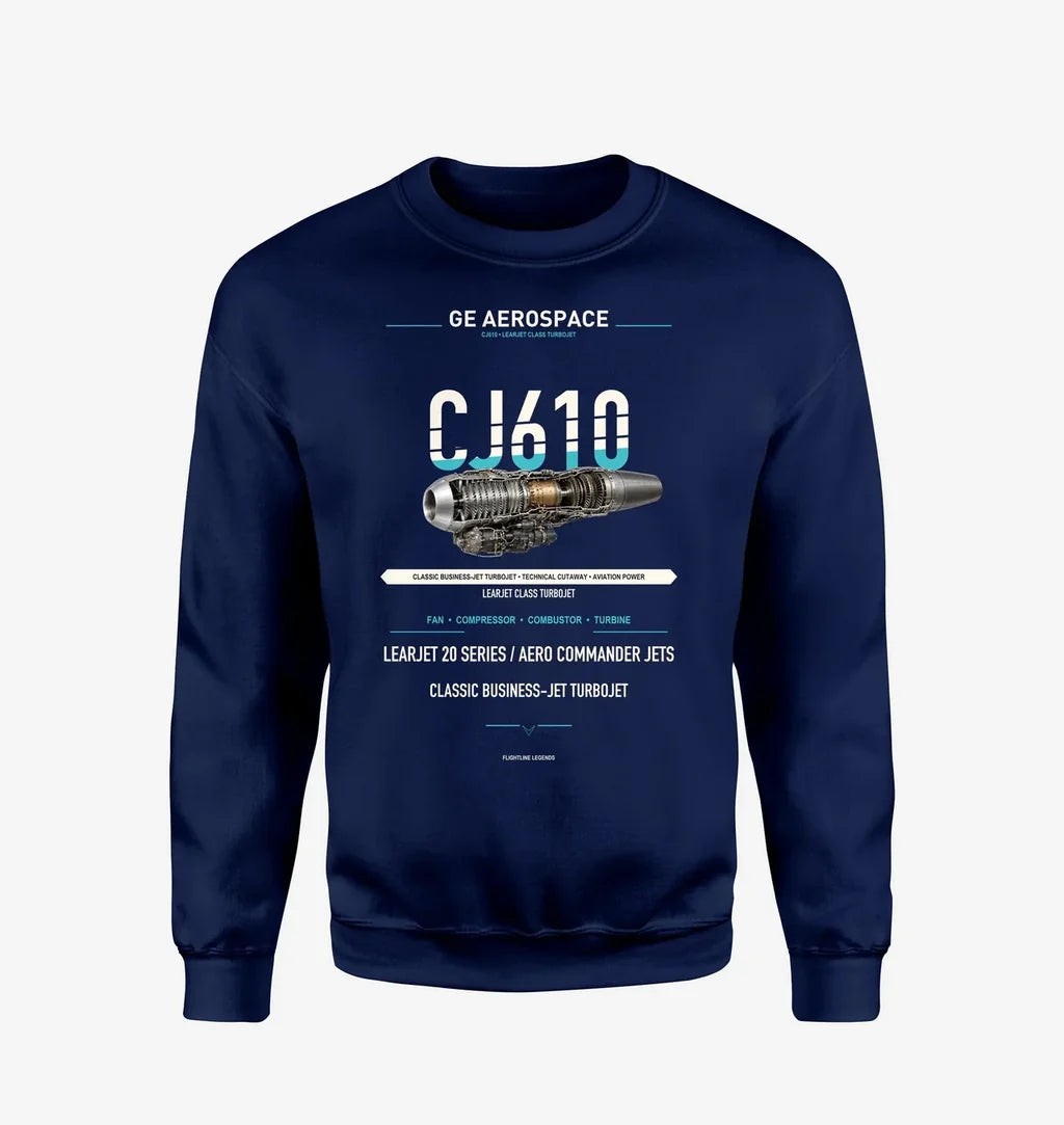 CJ610 design on navy blue sweatshirt