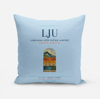 Thumbnail for Ljubljana Jože Pučnik Airport (LJU) design on light blue pillow