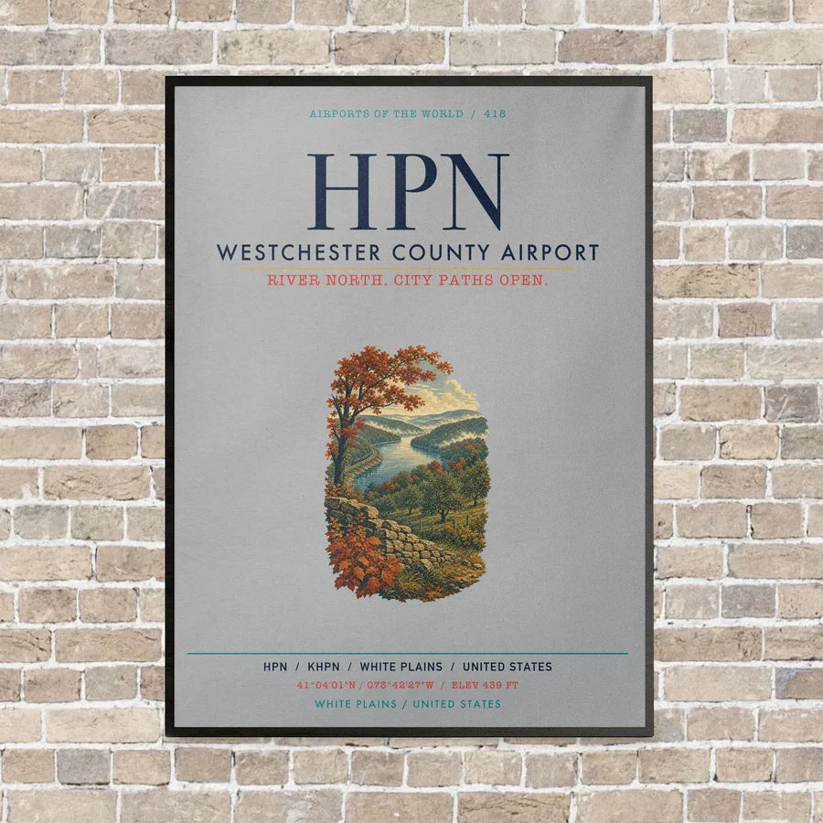 Westchester County Airport HPN vertical canvas print - framed - light gray background