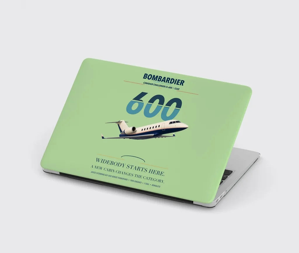Bombardier Challenger 600 design on light green MacBook case