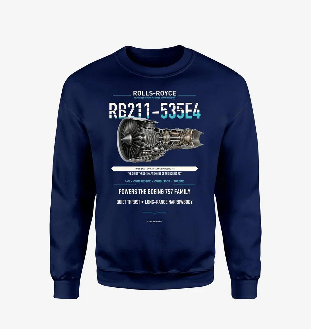 RB211-535E4 design on navy blue sweatshirt