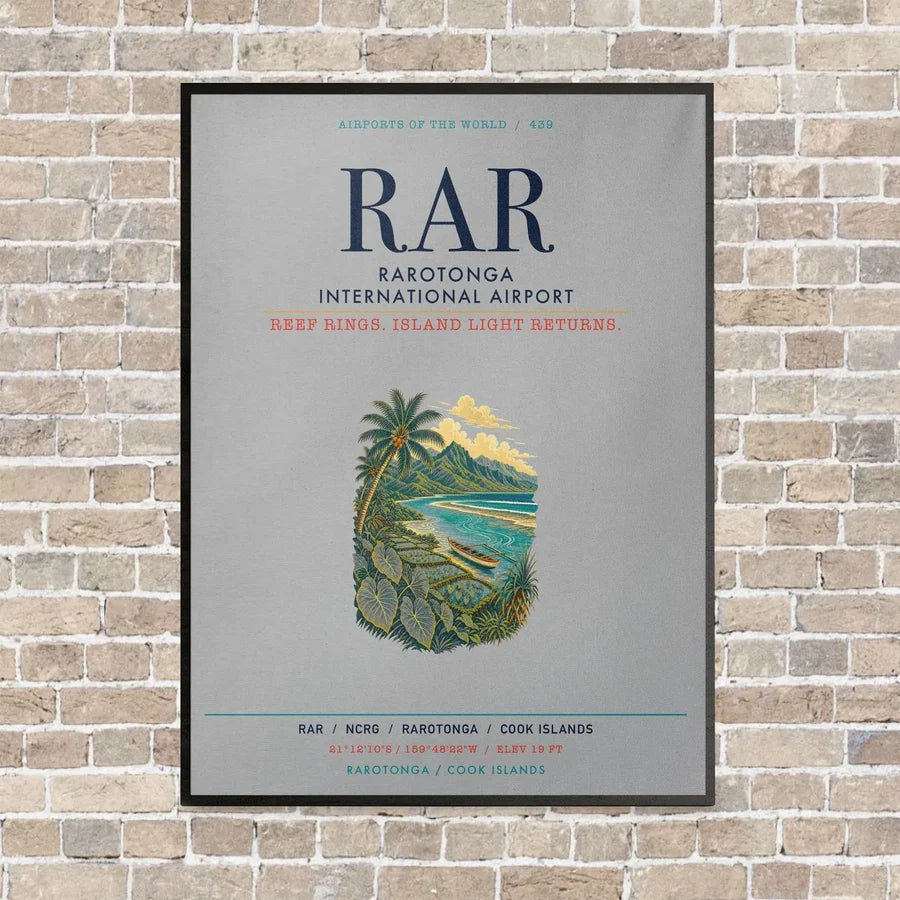 Rarotonga International Airport RAR vertical canvas print - framed - light gray background