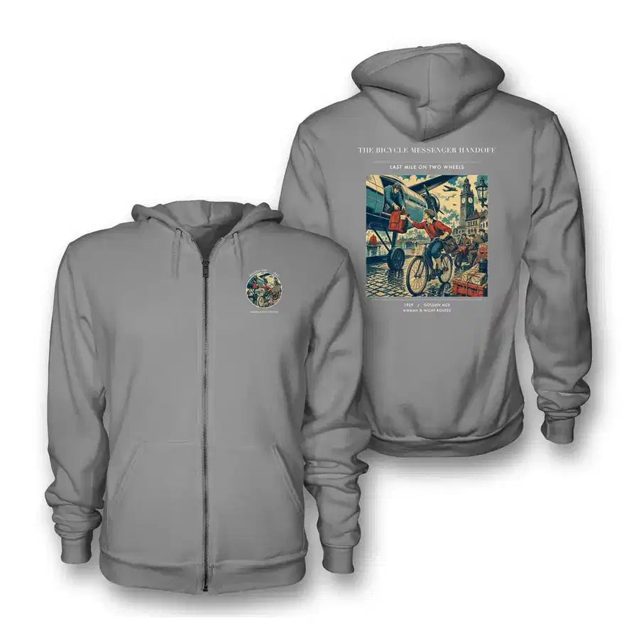 VINTAGE G4311 - The Bicycle Messenger Handoff - Premium Zipped Hoodie design on gray