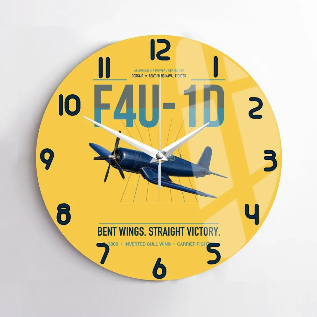 F4U-1D Corsair design on yellow no frame wall clock