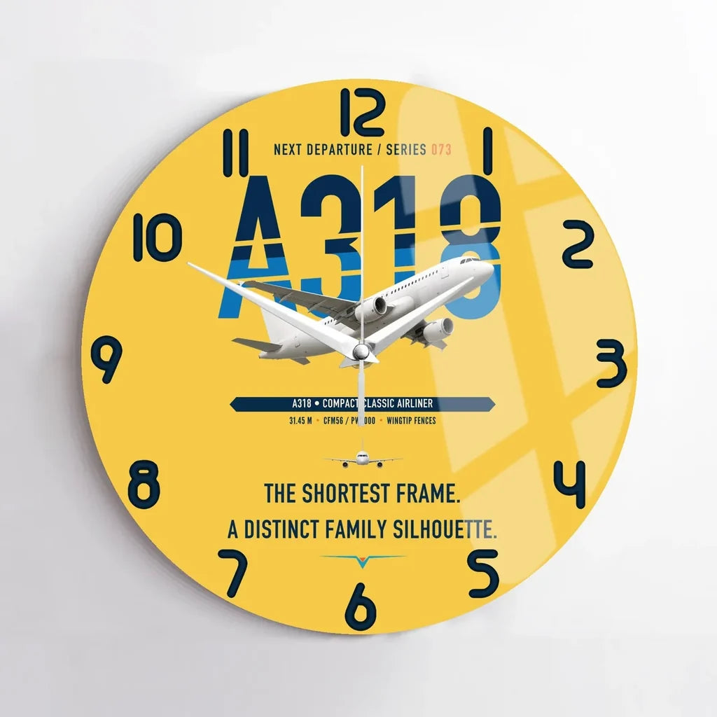 Airbus A318 design on yellow no frame wall clock