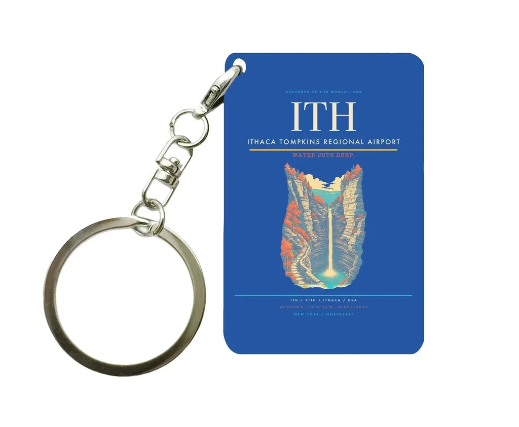 Ithaca Tompkins Regional Airport (ITH) design on blue key chain
