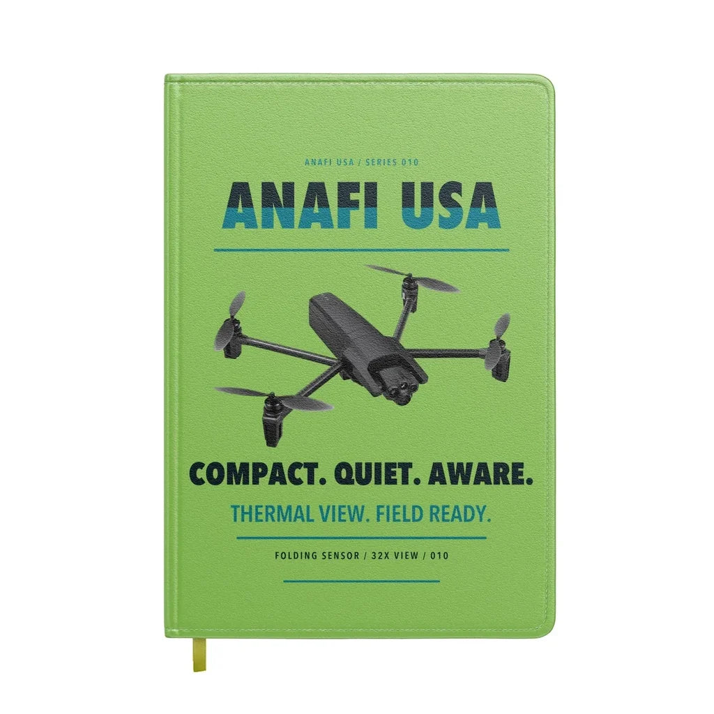 Parrot ANAFI USA design on light green notebook