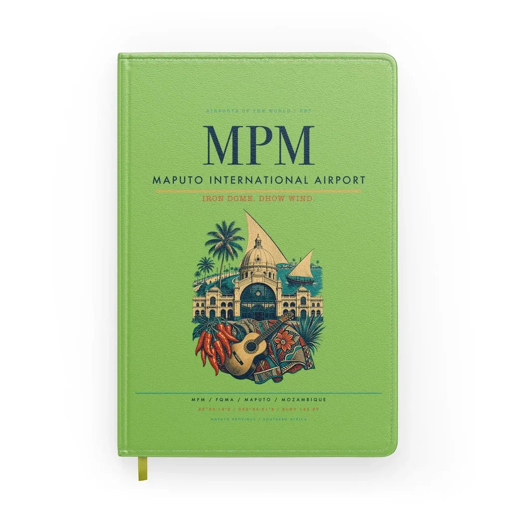 Maputo International Airport (MPM) design on light green notebook
