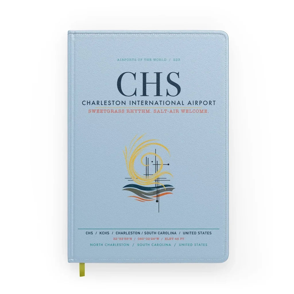 Charleston International Airport (CHS) design on light blue notebook