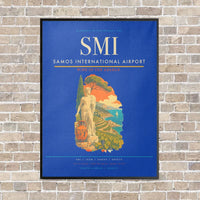 Thumbnail for Samos International Airport SMI vertical canvas print - framed - blue background