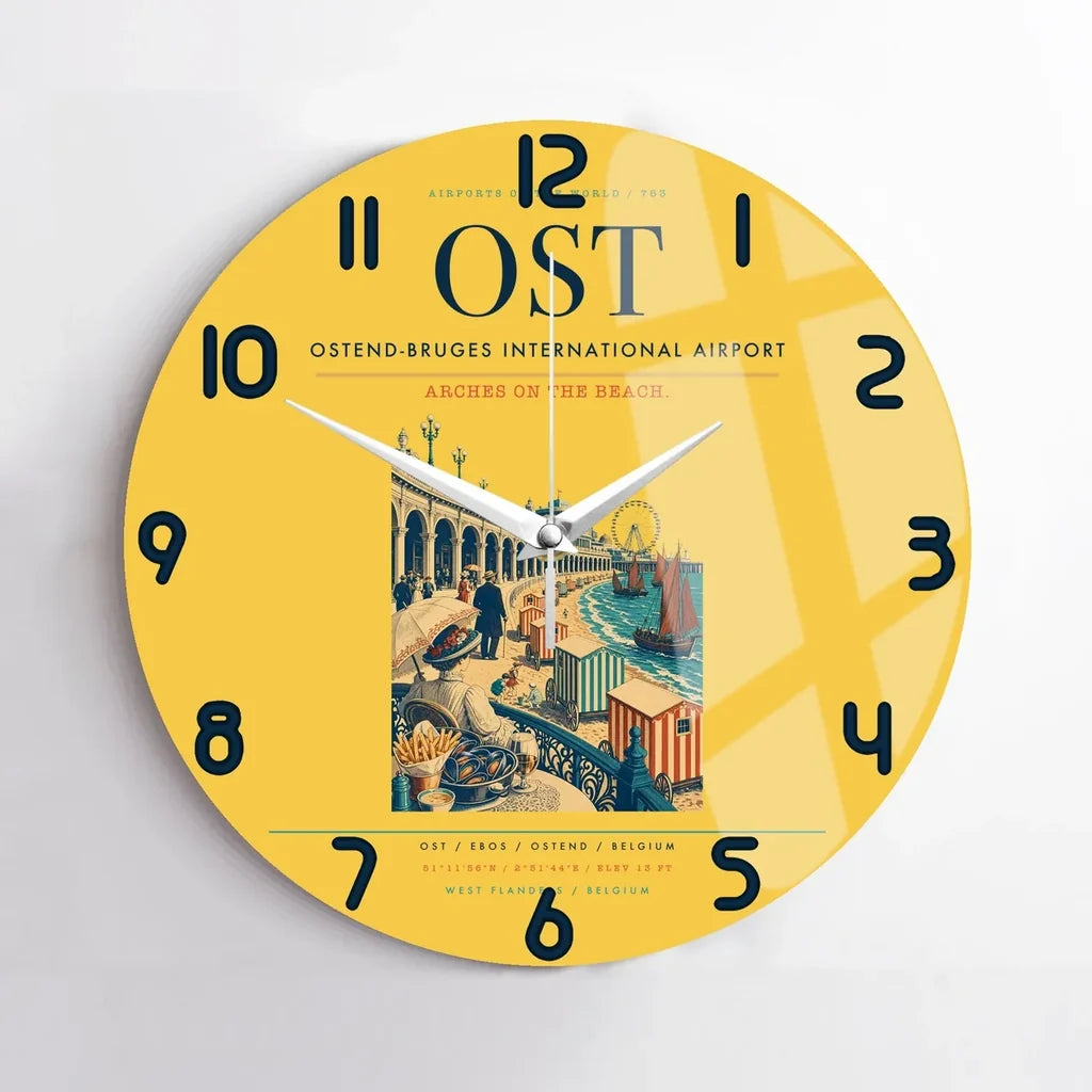 Ostend-Bruges International Airport (OST) design on yellow no frame wall clock