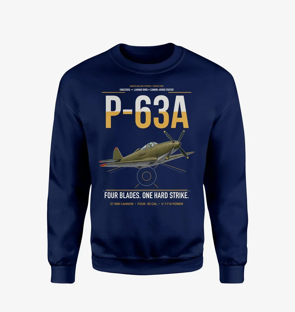 P-63A Kingcobra design on navy blue sweatshirt