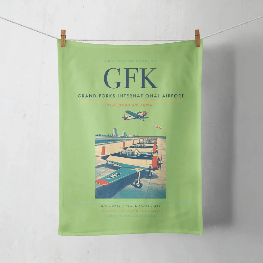Grand Forks International Airport (GFK) design on light green towel
