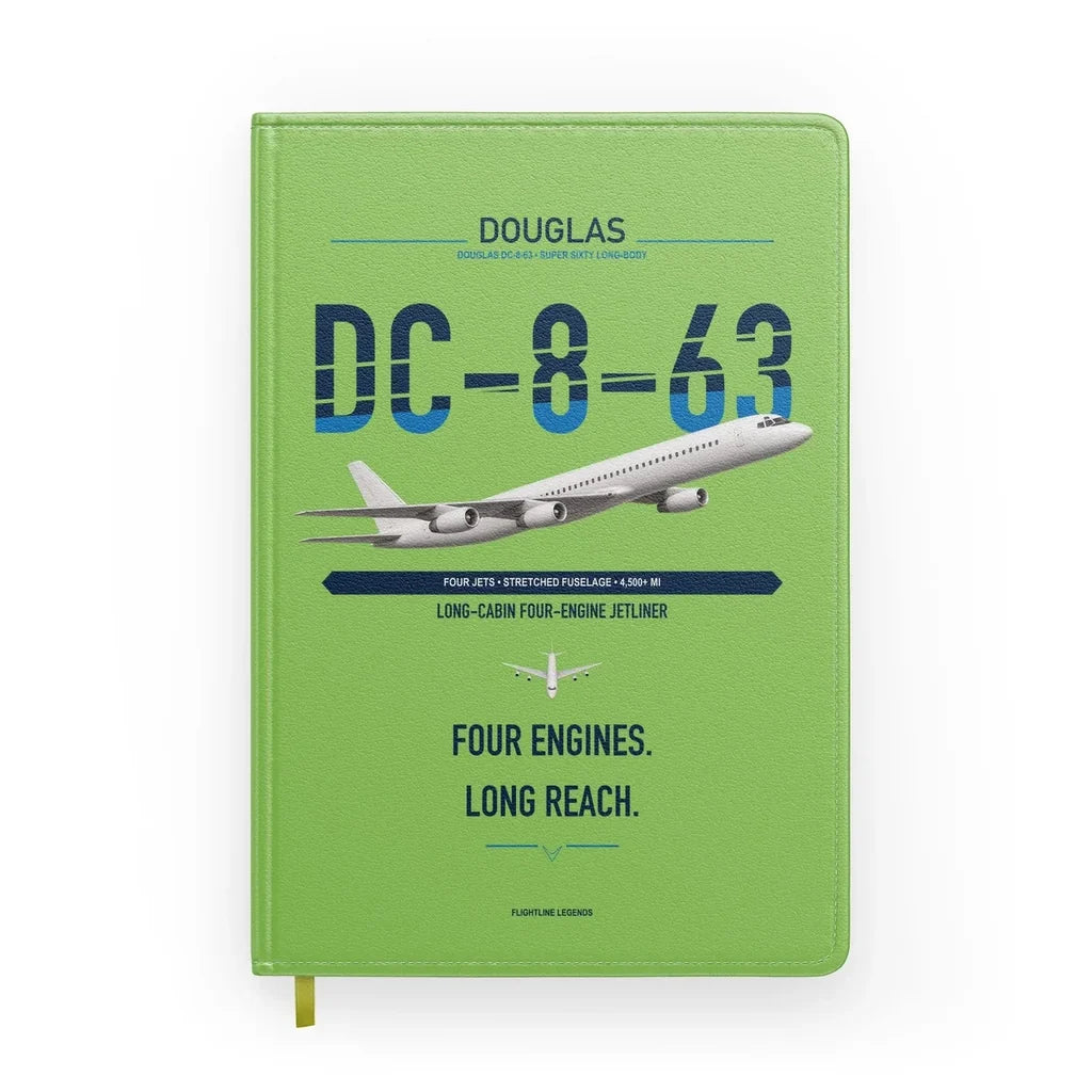 Douglas DC-8-63 design on light green notebook