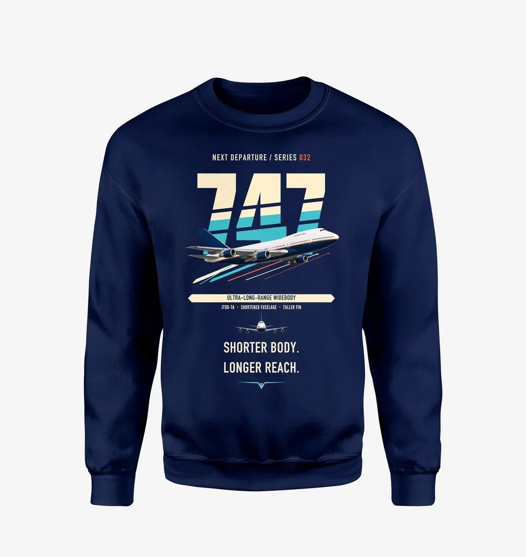 Boeing 747SP design on navy blue sweatshirt