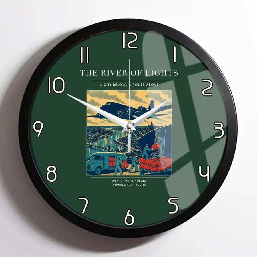 VINTAGE G4152 - The River Of Lights - Designed Wall Clocks design on darkgreen framed