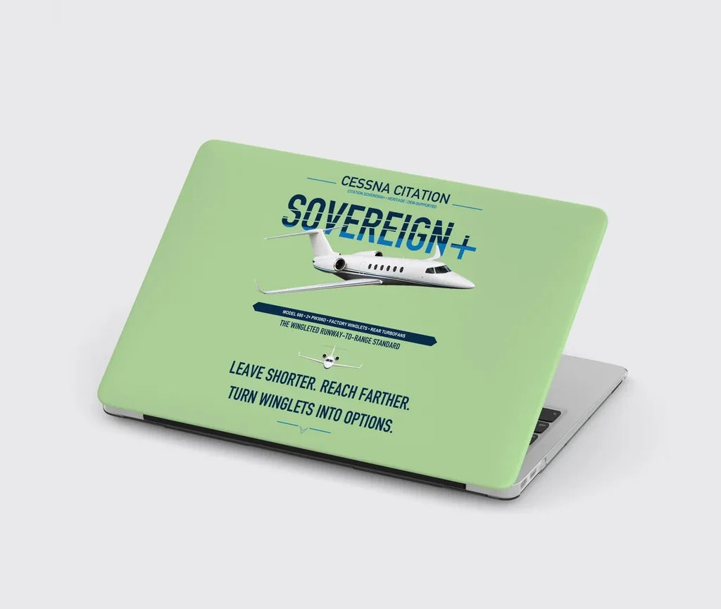 Cessna Citation Sovereign+ design on light green MacBook case