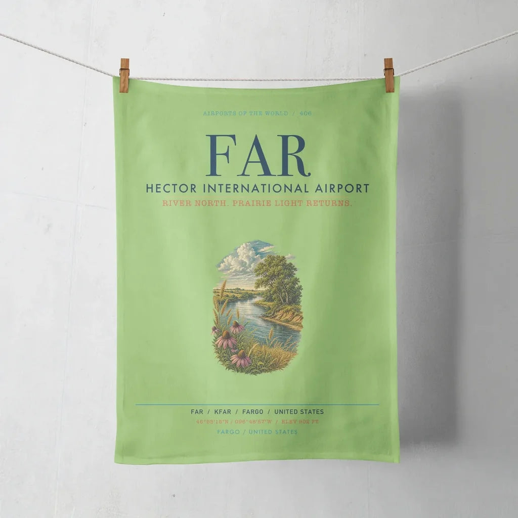 Hector International Airport (FAR) design on light green towel