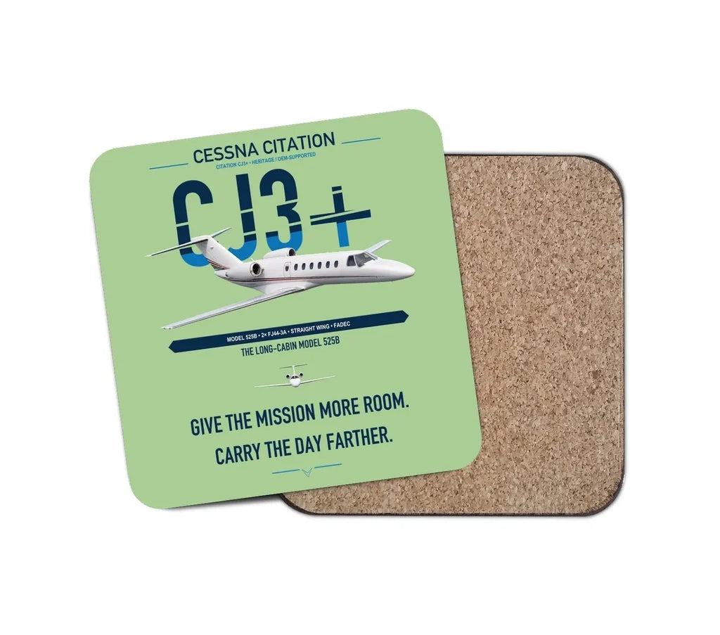 Cessna Citation CJ3+ design on light green 1 piece coaster