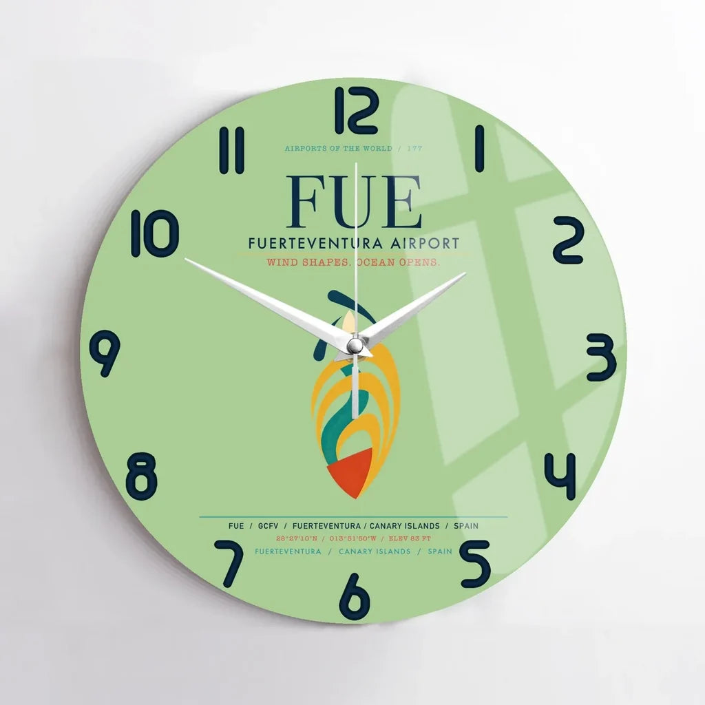 Fuerteventura Airport (FUE) design on light green no frame wall clock