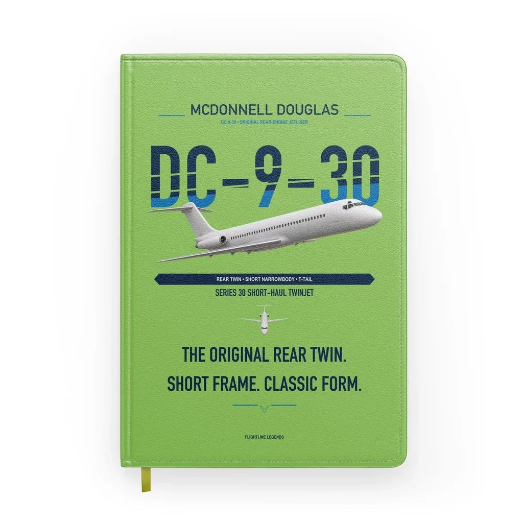McDonnell Douglas DC-9-30 design on light green notebook