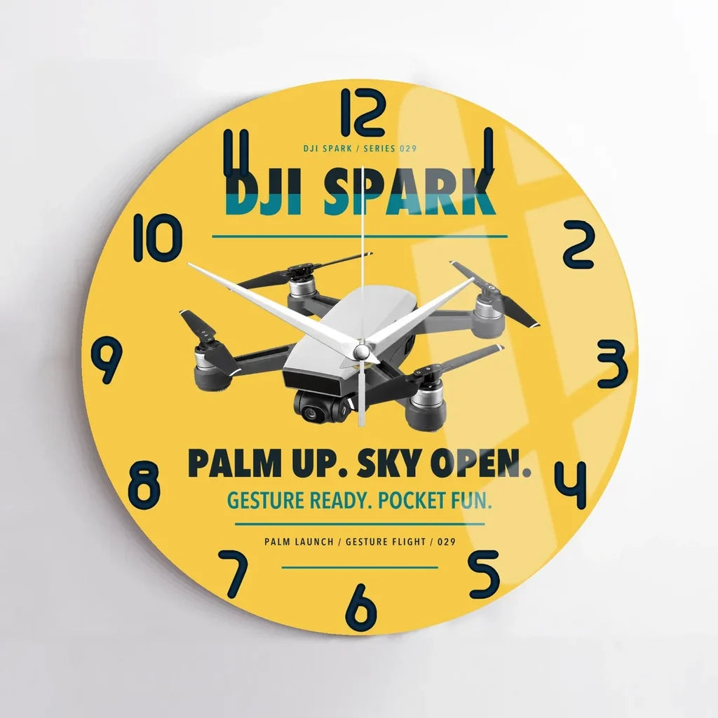 DJI Spark design on yellow no frame wall clock