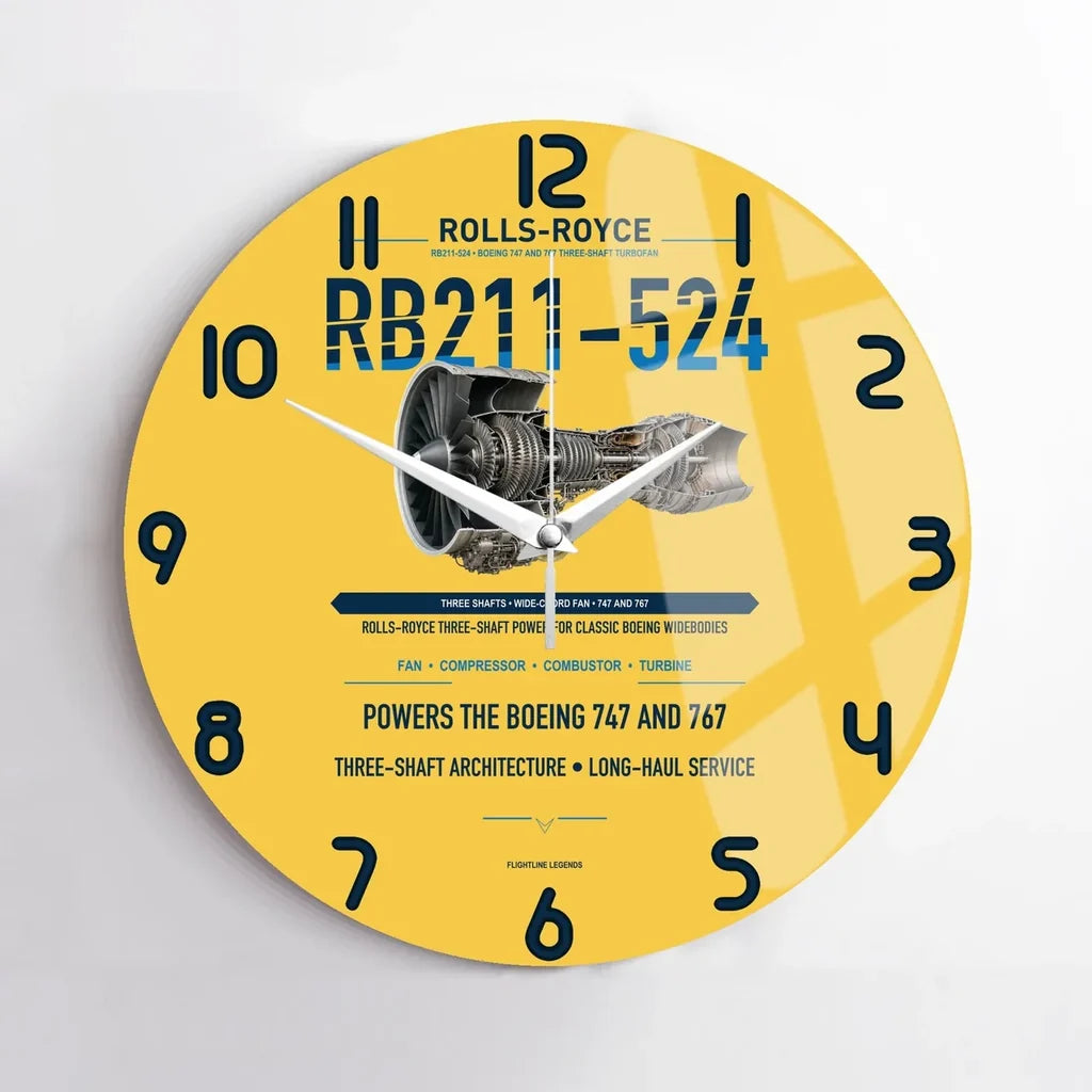 RB211-524 design on yellow no frame wall clock