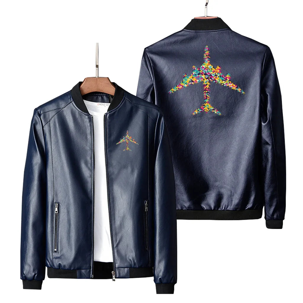 Colourful Airplane Leather Jacket - view 4