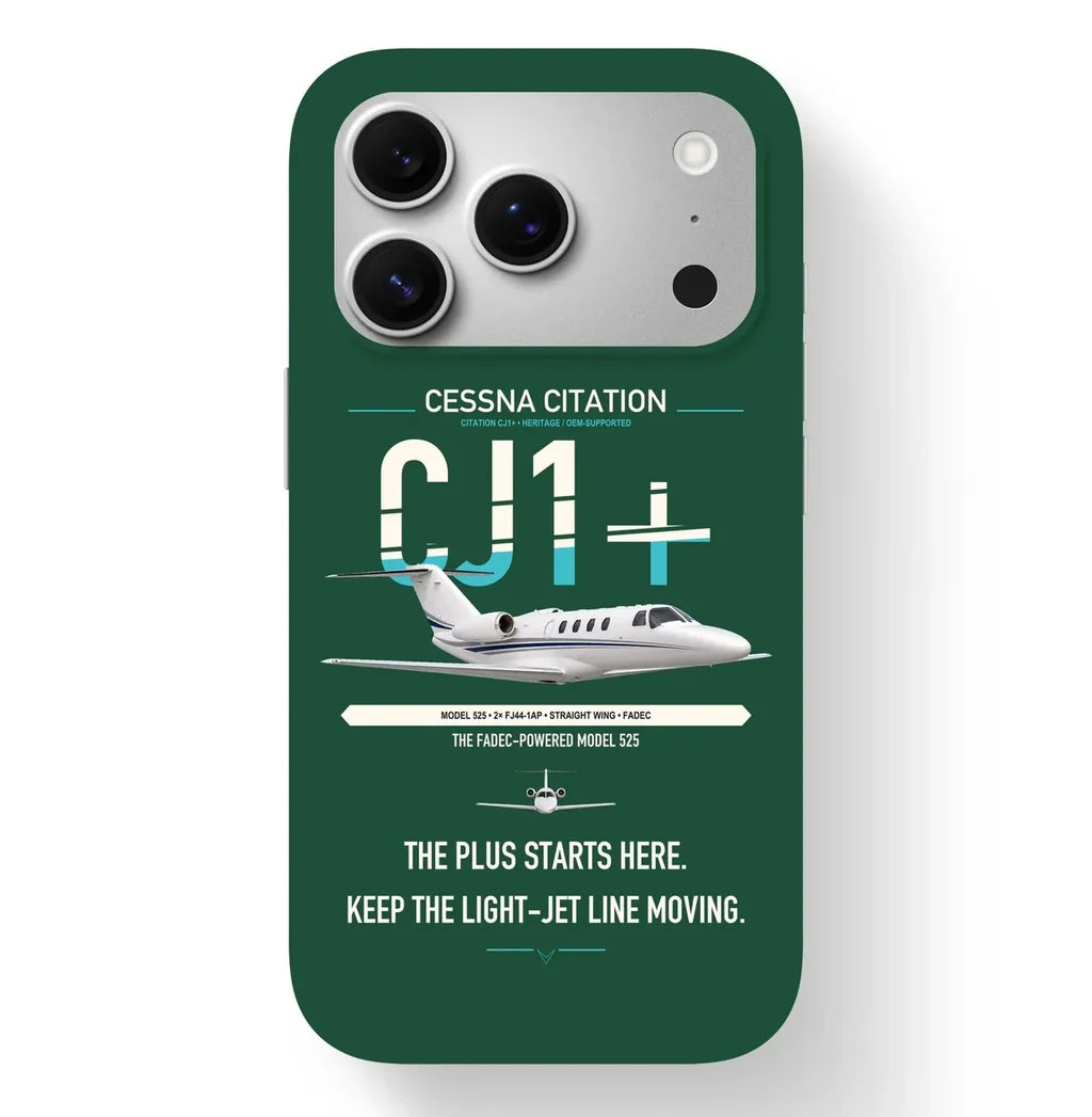 Cessna Citation CJ1+ design on dark green magsafe iphone case, for iPhone 17 Pro