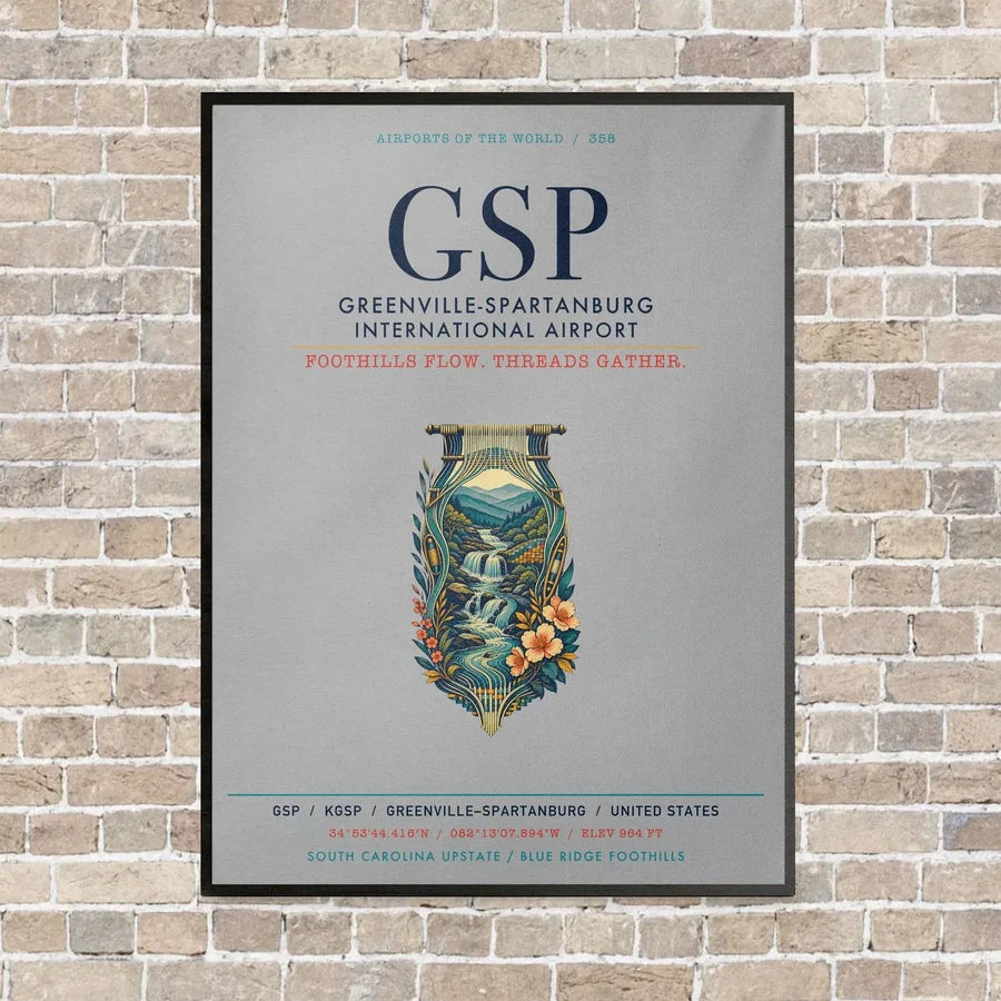 Greenville-Spartanburg International Airport GSP vertical canvas print - framed - light gray background