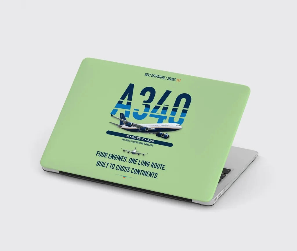 Airbus A340-200 design on light green MacBook case