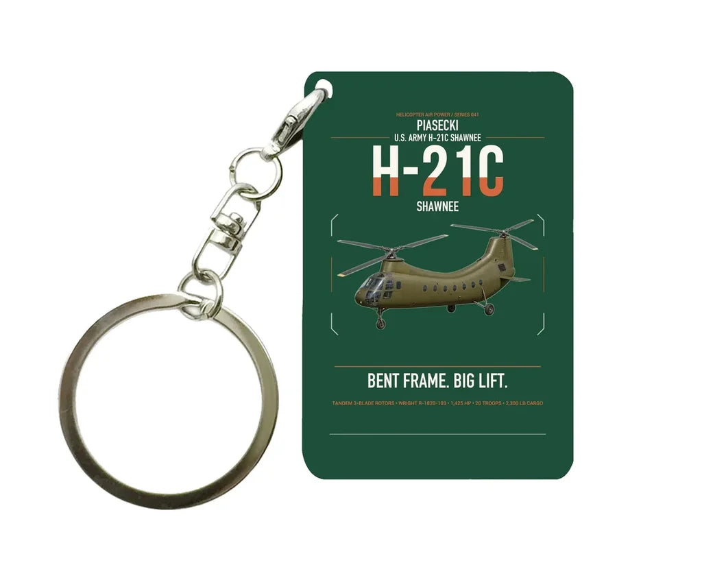 Piasecki H-21C Shawnee design on dark green designed key chain, double-side print