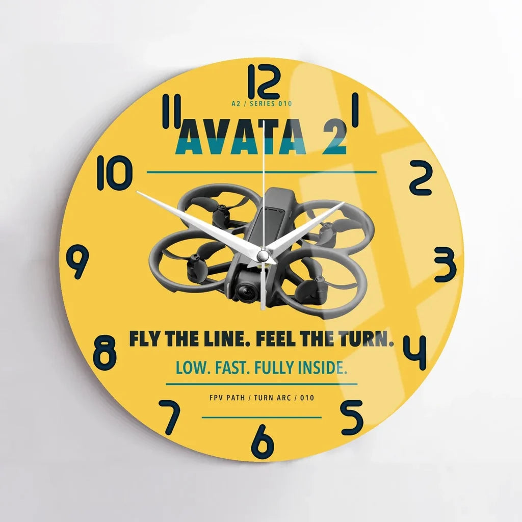 DJI Avata 2 design on yellow no frame wall clock