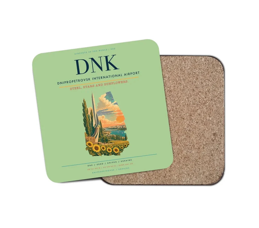 Dnipropetrovsk International Airport (DNK) design on light green 1 piece coaster