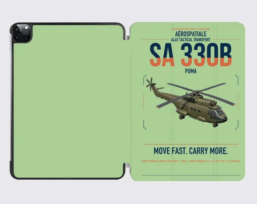 Aérospatiale SA 330B Puma design on light green ipad tablet case