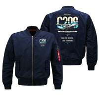 Thumbnail for Cessna 208 Caravan design on blue bomber jacket, double-side print