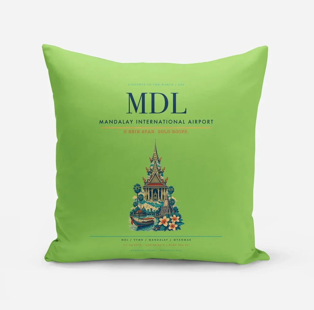 Mandalay International Airport (MDL) design on light green pillow